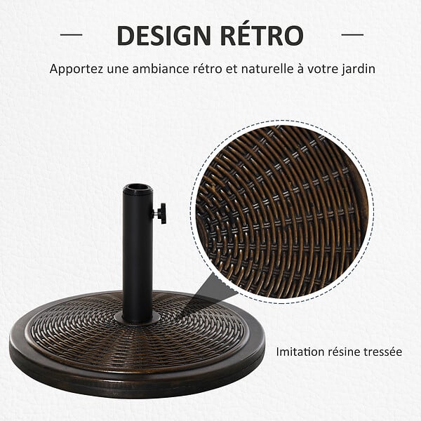 OUTSUNNY - Pied de parasol rond base de lestage Ø 48 x 34 cm résine imitation rotin poids net 14 Kg noir bronze - large