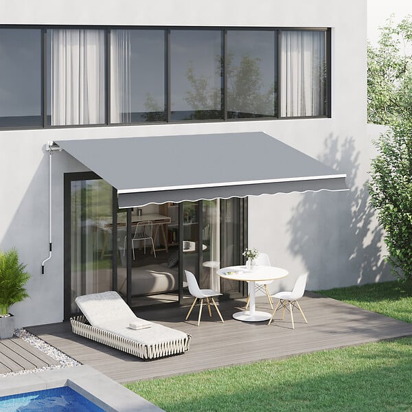 OUTSUNNY - Store banne manuel rétractable alu. polyester imperméabilisé haute densité 4 x 2,5 m gris - large