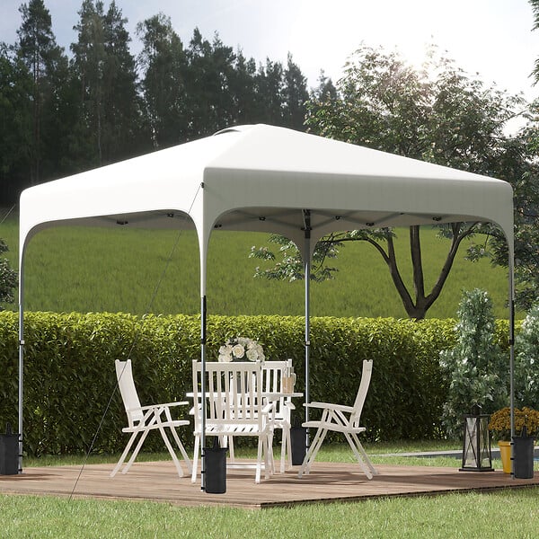 OUTSUNNY - Tonnelle barnum automatique pop-up dim. 2,53L x 2,53l x 2,68H m hauteur réglable nombreux accessoires inclus acier oxford blanc - large