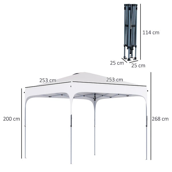 OUTSUNNY - Tonnelle barnum automatique pop-up dim. 2,53L x 2,53l x 2,68H m hauteur réglable nombreux accessoires inclus acier oxford blanc - large