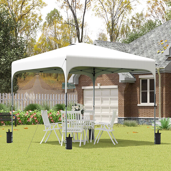OUTSUNNY - Tonnelle barnum automatique pop-up dim. 2,53L x 2,53l x 2,68H m hauteur réglable nombreux accessoires inclus acier oxford blanc - large