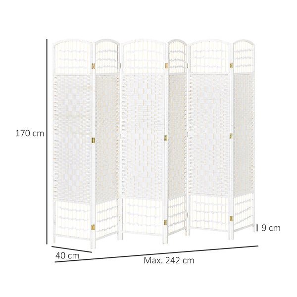 HOMCOM - Paravent intérieur 6 panneaux pliables séparateur de pièce bois de peuplier bambou fibres de papier tressée blanc paille - large