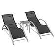OUTSUNNY - Lot de 2 bains de soleil design contemporain table basse plateau verre trempé métal époxy textilène gris foncé - vignette