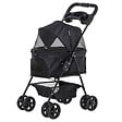 PAWHUT - Poussette buggy pliable chien chat panier rangement porte-gobelets tissu 300D Oxford imperméable 4 roues noir - vignette