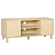 HOMCOM - Meuble TV banc TV 2 niches 2 placards porte cannage en rotin dim. 115L x 40l x 48H cm MDF aspect bois clair - vignette