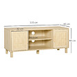 HOMCOM - Meuble TV banc TV 2 niches 2 placards porte cannage en rotin dim. 115L x 40l x 48H cm MDF aspect bois clair - vignette