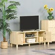 HOMCOM - Meuble TV banc TV 2 niches 2 placards porte cannage en rotin dim. 115L x 40l x 48H cm MDF aspect bois clair - vignette