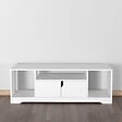 HOMCOM - Meuble TV banc TV design contemporain - 3 niches, placard double porte - dim. 120L x 30l x 41H cm - panneaux particules blanc - vignette