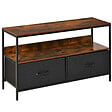 HOMCOM - Meuble TV bas sur pieds style industriel 2 tiroirs en tissu gris MDF marron rustique et metal noir - vignette