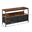 HOMCOM - Meuble TV bas sur pieds style industriel 2 tiroirs en tissu gris MDF marron rustique et metal noir - vignette