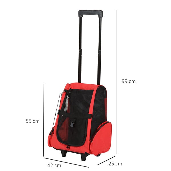PAWHUT - 2 en 1 trolley chariot sac a dos sac de transport a roulettes pour chien chat - large