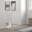 PAWHUT - Barrière de sécurité animaux - longueur réglable dim. 75-145 cm - porte double verrouillage, ouverture double sens -sans perçage - acier ABS blanc - vignette