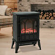 HOMCOM - Cheminée électrique poêle style rétro 1000-2000 W simulation flammes LED porte noir - vignette