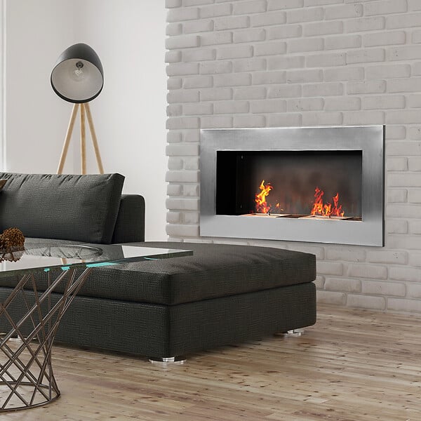 HOMCOM - Cheminée bioéthanol murale design Bauhaus double brûleur 3 L 110L x 14l x 54H cm couverture 25-30 m² acier inox. brossé - large