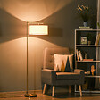 HOMCOM - Lampadaire design néo-rétro max. 40 W 153H cm abat-jour circulaire aspect lin blanc piètement structure métal doré - vignette