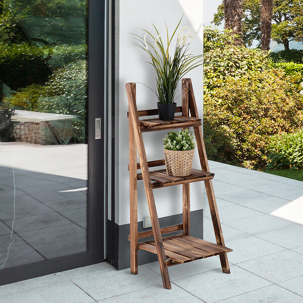 OUTSUNNY - Etagère échelle à  fleurs 3 niveaux pliable bois de sapin 40 x 37 x 93 cm charge max. 40 Kg - large
