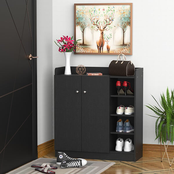 HOMCOM - Armoire / etagere / meuble a chaussures très pratique en panneaux de particules noir - large