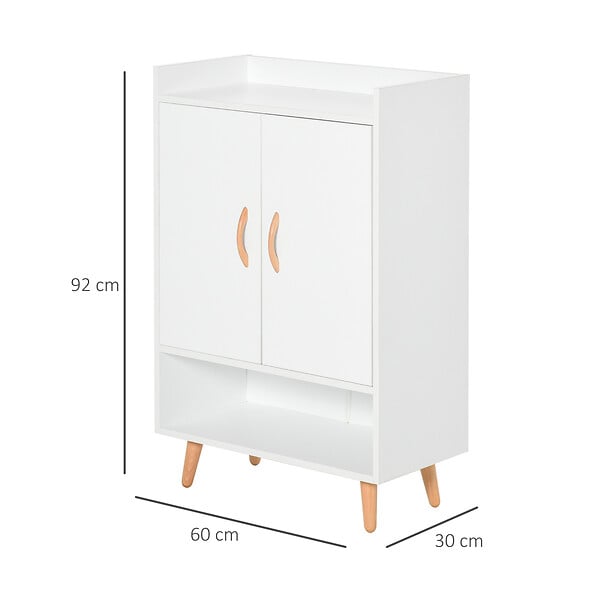 HOMCOM - Meuble à chaussures scandinave placard 2 portes 4 étagères pieds effilés inclinés bois massif panneaux particules blanc - large