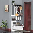 HOMCOM - Ensemble de meubles d'entrée design contemporain : meuble chaussures, miroir et panneau porte-manteau panneaux de particules blanc - vignette