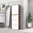 HOMCOM - Armoire à  chaussures meuble à  chaussures design contemporain 5 portes abattantes bicolore blanc marron foncé imitation bois - vignette