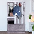HOMCOM - Ensemble de meubles d'entrée design contemporain : meuble chaussures, miroir et panneau porte-manteau panneaux de particules effet béton gris - vignette