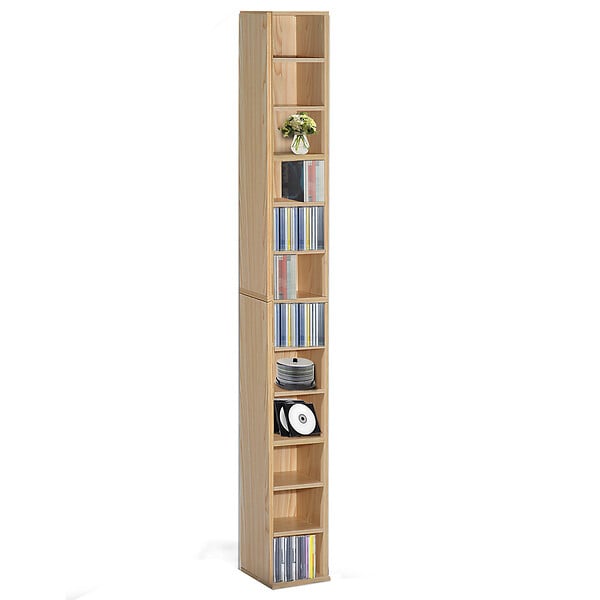 HOMCOM - Étagère colonne armoire de rangement CD 12 compartiments 21L x 20l x 175H cm capacité max. 204 CD coloris hêtre - large