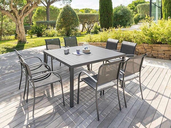HESPERIDE - Table de jardin carrée Piazza 8 places Graphite - Hespéride - large