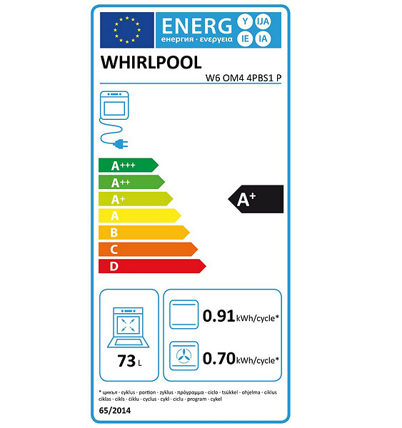 WHIRLPOOL - four intégrable 73l 60cm a+ pyrolyse inox - w6om44pbs1p - large