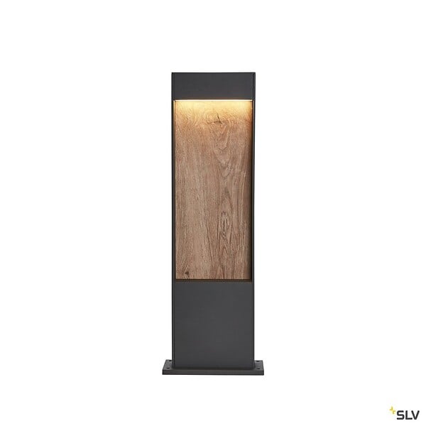 SLV - Borne extérieur SLV FLATT 65 anthracite/imitation bois avec LED intégrée pour éclairage extérieur, Hauteur 65 cm - large
