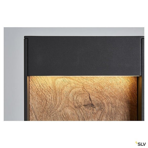 SLV - Borne extérieur SLV FLATT 65 anthracite/imitation bois avec LED intégrée pour éclairage extérieur, Hauteur 65 cm - large