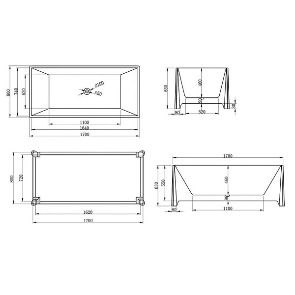 DISTRIBAIN - Baignoire îlot Frontera - 1700 x 800 x 630 mm - large