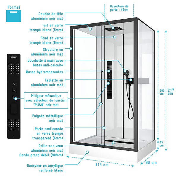 AURLANE - Cabine de douche RECTANGLE - 90x115x217 cm - FACTORY 2 RECTANGLE - large