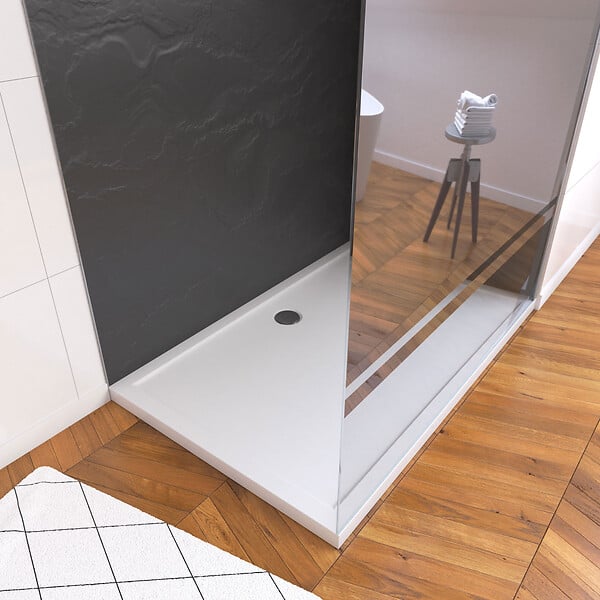 AURLANE - Ensemble complet douche à l'Italiennne avec Receveur 90x90 + Paroi Miroir + Panneaux muraux Ardoise - large