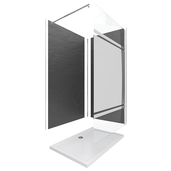 AURLANE - Ensemble complet douche à l'Italiennne avec Receveur 90x90 + Paroi Miroir + Panneaux muraux Ardoise - large