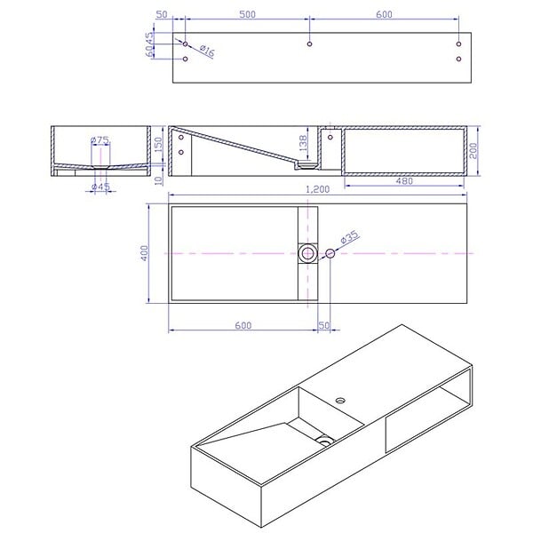 DISTRIBAIN - Lave-mains solid surface Réf : SDWD38228 - large