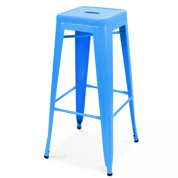 OVIALA - Lot de 4 tabourets de bar en acier bleu mat - Indus - large
