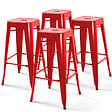 OVIALA - Lot de 4 tabourets de bar en acier rouge brillant - Indus - vignette
