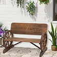 OUTSUNNY - Banc de jardin 3 places style rustique chic accoudoirs roues de charette bois sapin traité carbonisation - vignette