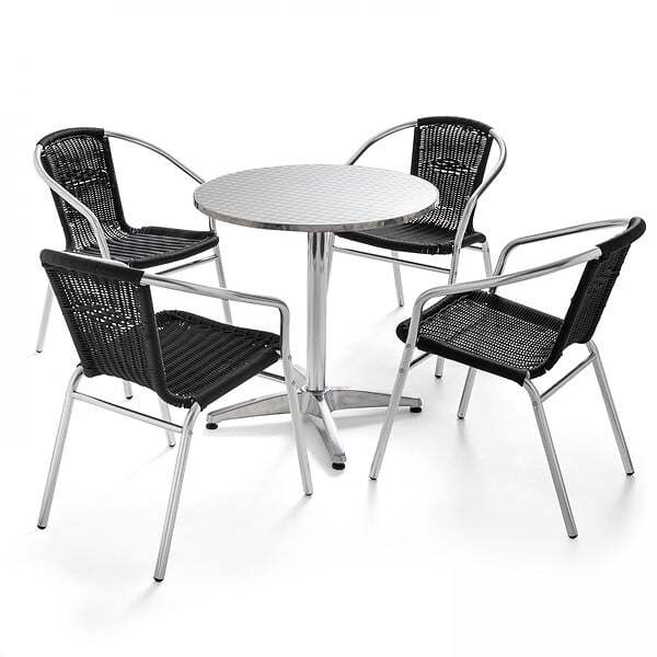 OVIALA - Table et 4 fauteuils de jardin en aluminium noir - Brixton - large