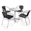 OVIALA - Table et 4 fauteuils de jardin en aluminium noir - Brixton - vignette
