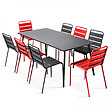 OVIALA - Ensemble table de jardin et 8 chaises en métal gris et rouge - Palavas - vignette