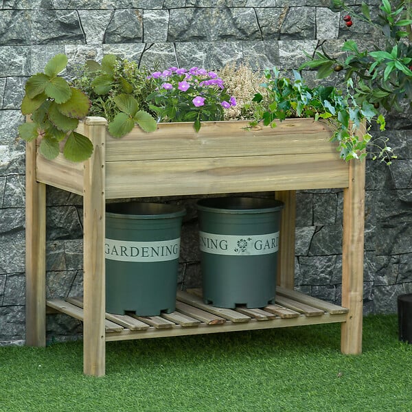 OUTSUNNY - Jardinière sur pieds potager avec étagère à lattes dim. 91L x 51l x 76H cm bois sapin autoclave - large