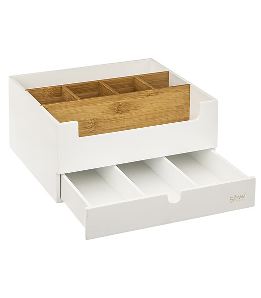 5 FIVE SIMPLY SMART - Organiseur Rangement maquillage 1 Tiroir 9 compartiments Blanc et Bambou - large