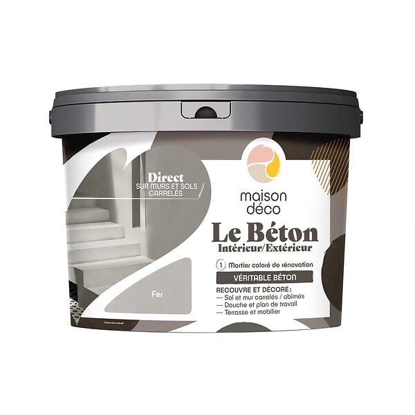MAISON DECO - Enduit décoratif Le béton Fer - Gris - Intérieur-Extérieur - 5kg - large