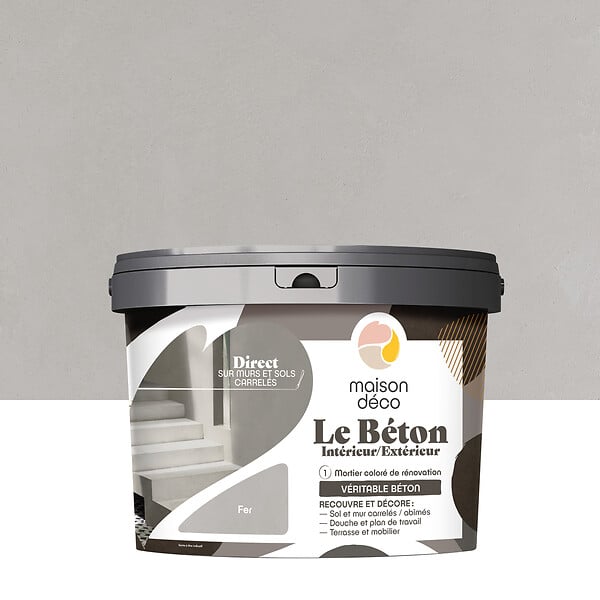 MAISON DECO - Enduit décoratif Le béton Fer - Gris - Intérieur-Extérieur - 5kg - large