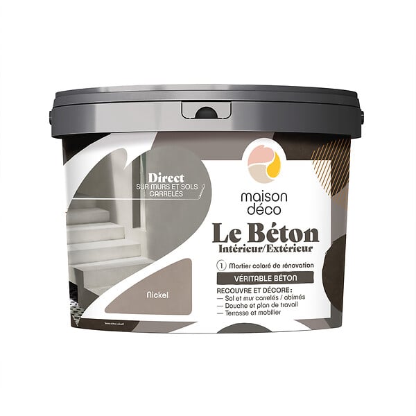 MAISON DECO - Enduit décoratif Le béton Nickel - Gris - Intérieur-Extérieur - 5kg - large