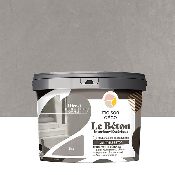 MAISON DECO - Enduit décoratif Le béton Zinc - Gris - Intérieur-Extérieur - 5kg - large