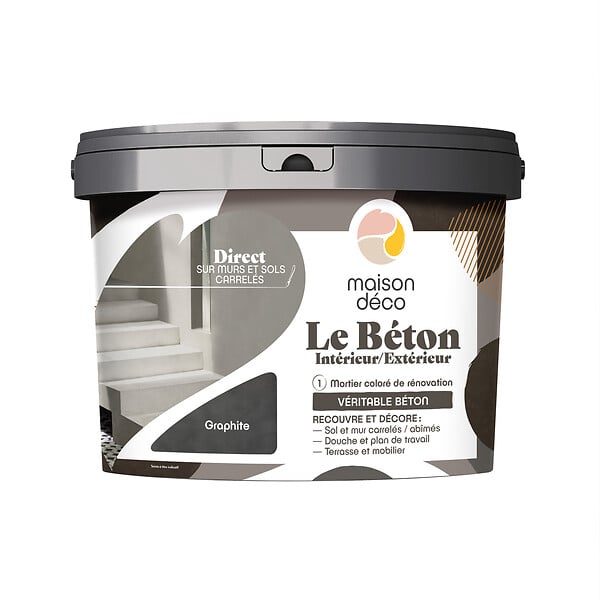 MAISON DECO - Enduit décoratif Le béton Graphite - Gris - Intérieur-Extérieur - 5kg - large