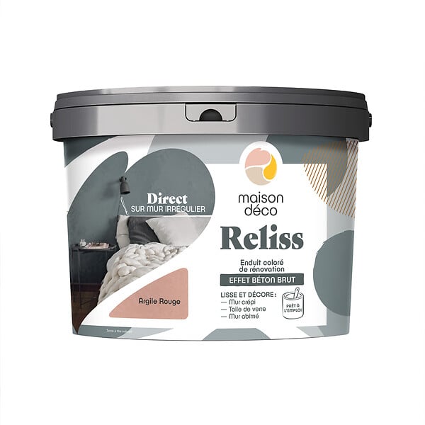 MAISON DECO - Enduit coloré Reliss - Argile rouge - Béton brut - 15kg - large