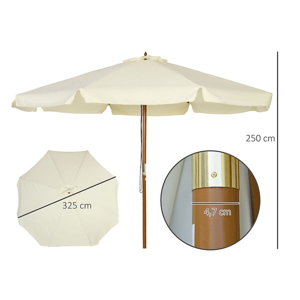 OUTSUNNY - Parasol droit rond grande taille de jardin Ø 3,25 x 2,5H m bois de bambou polyester beige - large